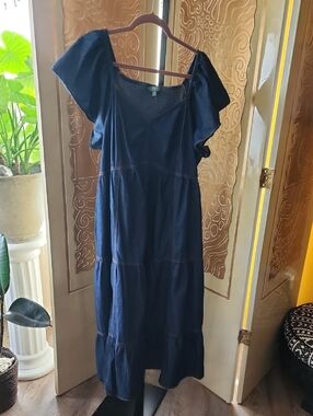 Terra & Sky Navy Tiered Maxi Dress with Flutter Sleeves